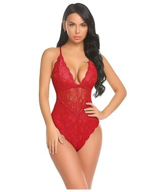 Avidlove Women Red Lingerie Sexy Lace Bodysuit One Piece Underwear(Red,Large